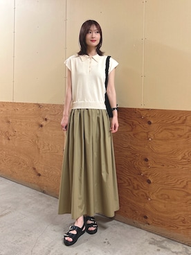 「ITEMS URBANRESEARCH（アイテムズ アーバンリサーチ）の『洗濯可』ポロニットドッキングワンピース（ワンピース、ホワイト系）」を使った、ERIKAさん（レディース・161cm）の春コーディネート