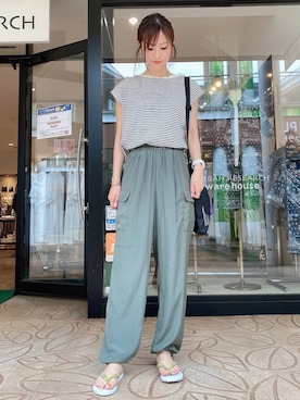 「クルーネックTシャツ」｜ERIKAさん（レディース・161cm）の夏コーディネート