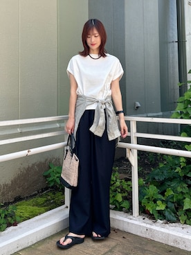 「ITEMS URBANRESEARCH（アイテムズ アーバンリサーチ）のシアーチェックオーバーシャツ（シャツ/ブラウス、ベージュ系）」を使った、ERIKAさん（レディース・161cm）の夏コーディネート