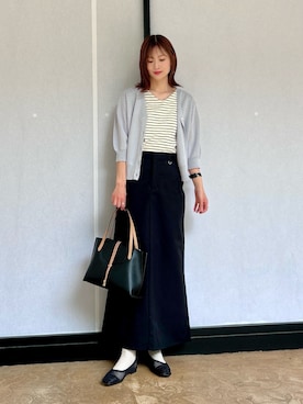 「ITEMS URBANRESEARCH（アイテムズ アーバンリサーチ）のVネックハーフスリーブニットカーディガン（カーディガン/ボレロ、シルバー系）」を使った、ERIKAさん（レディース・161cm）の春コーディネート