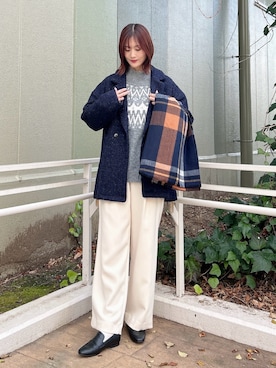 「アイテム（ノーカラーコート）」を使った、ERIKAさん（レディース・161cm）の冬コーディネート