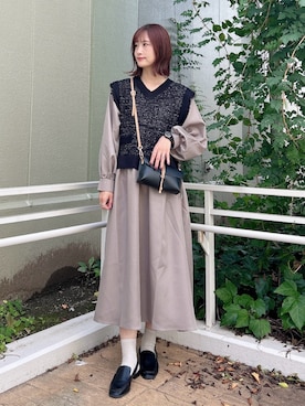 「ドッキングワンピ」｜ERIKAさん（レディース・161cm）の秋コーディネート