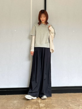 「ITEMS URBANRESEARCH（アイテムズ アーバンリサーチ）のシアーリブロングTシャツ（Tシャツ/カットソー、ホワイト系）」を使った、ERIKAさん（レディース・161cm）の春コーディネート