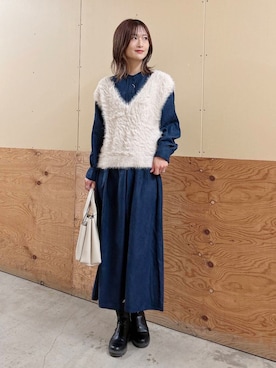 「ウェーブ×イエベ春」｜ERIKAさん（レディース・161cm）の冬コーディネート