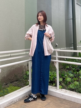 「ITEMS URBANRESEARCH（アイテムズ アーバンリサーチ）のリネンブレンドレギュラーカラーシャツ（シャツ/ブラウス、ピンク系）」を使った、ERIKAさん（レディース・161cm）の春コーディネート