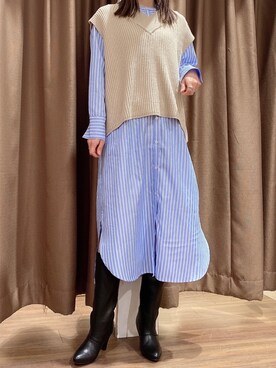 「ベスト×ワンピース」｜ERIKAさん（レディース・161cm）の冬コーディネート