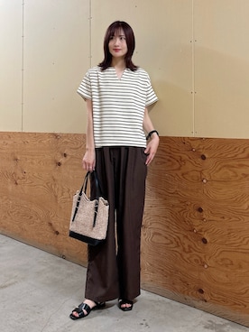 「SENSE OF PLACE by URBAN RESEARCH（センスオブプレイスバイアーバンリサーチ）のキーネックミラノリブTシャツ（Tシャツ/カットソー、ホワイト系）」を使った、ERIKAさん（レディース・161cm）の夏コーディネート