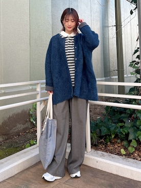 「アイテム（ノーカラーコート）」を使った、ERIKAさん（レディース・161cm）の冬コーディネート