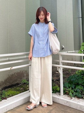 「ITEMS URBANRESEARCH（アイテムズ アーバンリサーチ）の『Sサイズあり/洗濯可』リネンレーヨンワイドパンツ（その他パンツ）」を使った、ERIKAさん（レディース・161cm）の夏コーディネート