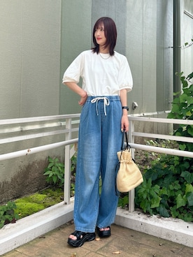 「ITEMS URBANRESEARCH（アイテムズ アーバンリサーチ）の袖デザインカットソー（Tシャツ/カットソー、ホワイト系）」を使った、ERIKAさん（レディース・161cm）の夏コーディネート
