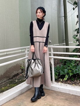 「アイテム（ハンチング/ベレー帽）」を使った、ERIKAさん（レディース・161cm）の秋コーディネート