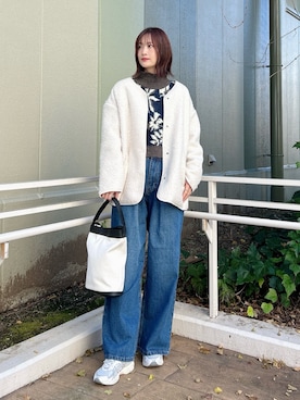 「アイテム（ノーカラージャケット）」を使った、ERIKAさん（レディース・161cm）の冬コーディネート