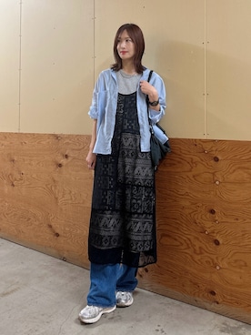 「ITEMS URBANRESEARCH（アイテムズ アーバンリサーチ）のインナー付きレースキャミワンピース（ワンピース、ブラック系）」を使った、ERIKAさん（レディース・161cm）の夏コーディネート