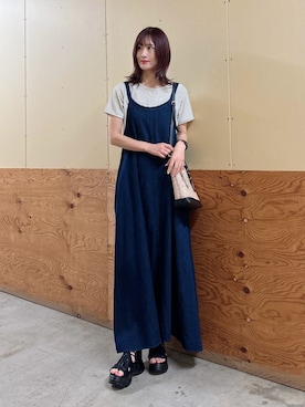 「ITEMS URBANRESEARCH（アイテムズ アーバンリサーチ）のワッフル半袖Tシャツ（Tシャツ/カットソー、ホワイト系）」を使った、ERIKAさん（レディース・161cm）の夏コーディネート