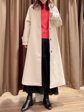 「春ニット」｜「アイテム（ステンカラーコート）」を使った、ERIKAさん（レディース・161cm）の冬コーディネート