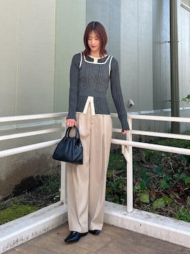 「SENSE OF PLACE by URBAN RESEARCH（センスオブプレイスバイアーバンリサーチ）の『洗濯可』2WAYニットアンサンブル（ニット/セーター、グレー系）」を使った、ERIKAさん（レディース・161cm）の春コーディネート