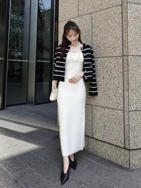 「アイテム（ノーカラージャケット）」を使った、anuansさん（レディース・158cm）の冬コーディネート