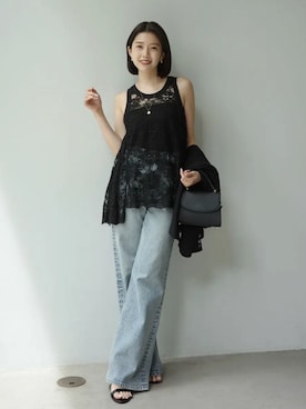 「anuans（アニュアンス）のWide leg denim（デニムパンツ、ブルー系）」を使った、ánuansさん（レディース・162cm）の夏コーディネート