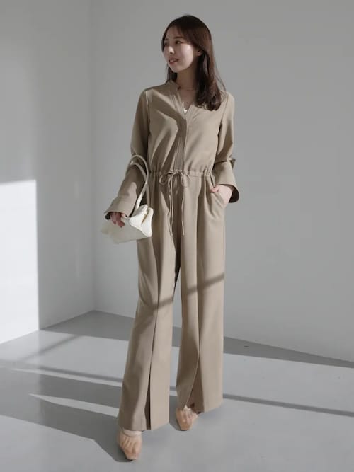 バンドカラーオールインワン（つなぎ/オールインワン）｜anuans（ア