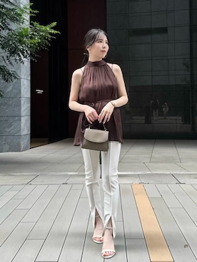 「anuans（アニュアンス）のアンクルベルトバーサンダル（サンダル、ホワイト系）」を使った、ánuansさん（レディース・157cm）の夏コーディネート