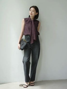 「anuans（アニュアンス）のBoys fit denim（デニムパンツ、グレー系）」を使った、ánuansさん（レディース・162cm）の夏コーディネート