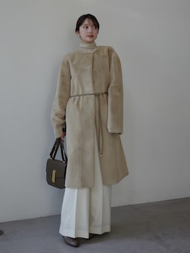 「アイテム（ノーカラーコート）」を使った、anuansさん（レディース・157cm）の冬コーディネート