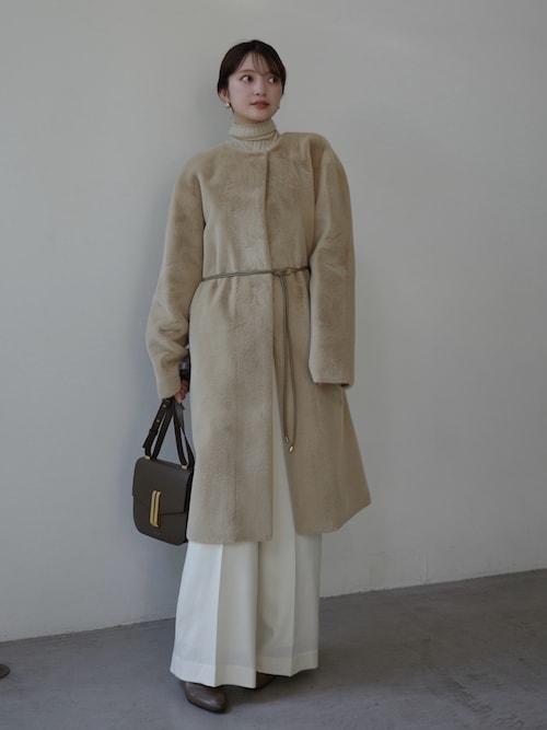 ECOPELノーカラーファーコート（ノーカラーコート）｜anuans（ア