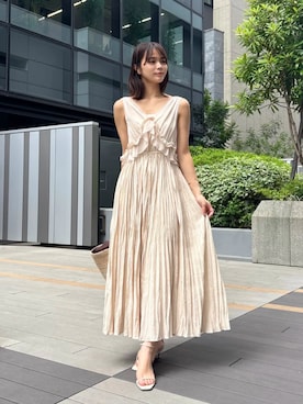 「anuans（アニュアンス）のスクエアトゥナローバーサンダル（サンダル、ホワイト系）」を使った、ánuansさん（レディース・162cm）の夏コーディネート