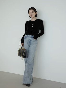 「anuans（アニュアンス）のWide leg denim（デニムパンツ、ブルー系）」を使った、ánuansさん（レディース・157cm）の夏コーディネート