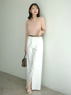 「anuans（アニュアンス）のセンタースリットワイドパンツ（その他パンツ、ホワイト系）」を使った、ánuansさん（レディース・162cm）の夏コーディネート