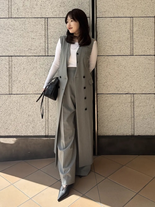 【新品タグ付き】anuansロングジレ アニュアンス anuans リネンライクロングジレ （BEIGE） -ファッション