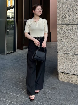 「anuans（アニュアンス）のツータックワイドパンツ（その他パンツ、ブラック系）」を使った、ánuansさん（レディース・162cm）の夏コーディネート