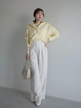 「anuans（アニュアンス）のツータックワイドパンツ（その他パンツ、ホワイト系）」を使った、ánuansさん（レディース・157cm）の夏コーディネート