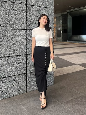 「anuans（アニュアンス）のトップハンドルレザーバッグ（ハンドバッグ、ホワイト系）」を使った、ánuansさん（レディース・157cm）の夏コーディネート