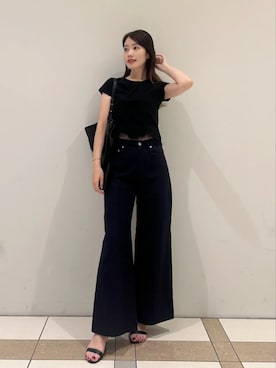 「anuans（アニュアンス）のハイウエストリネンワイドパンツ（その他パンツ、ブルー系）」を使った、ánuansさん（レディース・162cm）の夏コーディネート