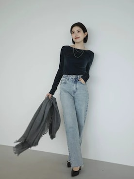 「anuans（アニュアンス）の【0サイズあり】Boys fit denim（デニムパンツ、ブルー系）」を使った、ánuansさん（レディース・157cm）の夏コーディネート