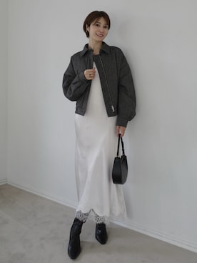 「anuans（アニュアンス）のラウンドフォルムブルゾン（ブルゾン、グレー系）」を使った、ánuansさん（レディース・157cm）の夏コーディネート