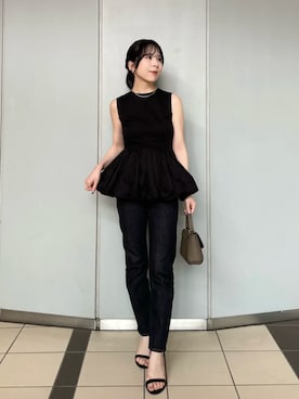 「anuans（アニュアンス）の【0サイズあり】Slim straight denim（デニムパンツ、ブルー系）」を使った、ánuansさん（レディース・162cm）の夏コーディネート