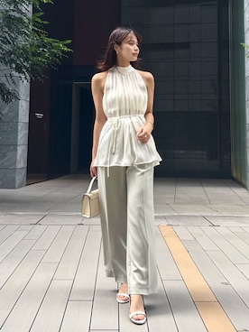 「anuans（アニュアンス）のツータックワイドパンツ（その他パンツ、グリーン系）」を使った、ánuansさん（レディース・157cm）の夏コーディネート
