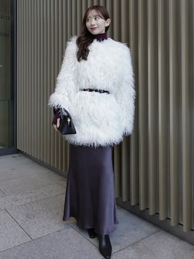 「アイテム（ノーカラーコート）」を使った、anuansさん（レディース・158cm）の冬コーディネート