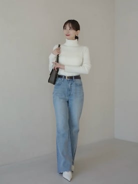 「anuans（アニュアンス）のスクエアバックルベルト（ベルト、ブラウン系）」を使った、ánuansさん（レディース・162cm）の秋コーディネート