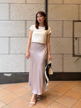 「anuans（アニュアンス）のサテンナロースカート（スカート、ピンク系）」を使った、ánuansさん（レディース・162cm）の夏コーディネート