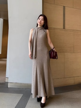 「anuans（アニュアンス）のリブニットタイデザインワンピース（ワンピース、ベージュ系）」を使った、ánuansさん（レディース・162cm）の秋コーディネート
