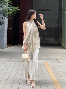 「anuans（アニュアンス）のトップハンドルレザーバッグ（ハンドバッグ、ホワイト系）」を使った、ánuansさん（レディース・157cm）の夏コーディネート