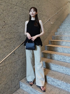 「anuans（アニュアンス）の【0サイズあり】Wide leg denim（デニムパンツ、ベージュ系）」を使った、ánuansさん（レディース・162cm）の夏コーディネート