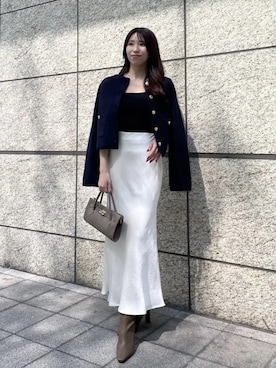 「アイテム（ノーカラージャケット）」を使った、anuansさん（レディース・158cm）の冬コーディネート