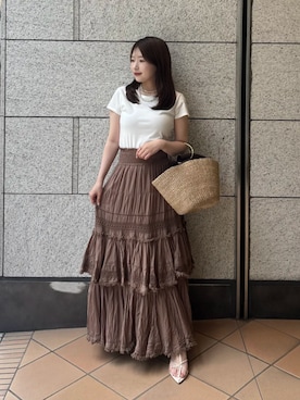 「anuans（アニュアンス）のノットディテールヒールサンダル（サンダル、ホワイト系）」を使った、ánuansさん（レディース・162cm）の夏コーディネート