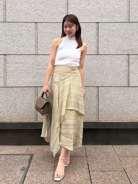 「anuans（アニュアンス）のスクエアトゥナローバーサンダル（サンダル、ホワイト系）」を使った、ánuansさん（レディース・157cm）の夏コーディネート
