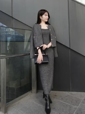 「アイテム（ノーカラージャケット）」を使った、anuansさん（レディース・160cm）の冬コーディネート