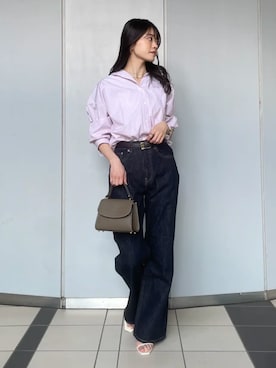 「anuans（アニュアンス）の【0サイズあり】Wide leg denim（デニムパンツ、ブルー系）」を使った、ánuansさん（レディース・162cm）の夏コーディネート